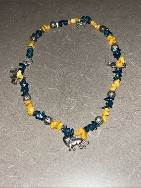 L👀K 3 for $15 Handcrafted Blue and Tan Stone Fox Charm Necklace